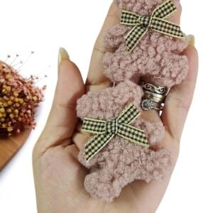 APLIQUE URSINHO DE LÃ TEDDY C/ LAÇO ROSE 6CM  UND