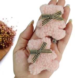 APLIQUE URSINHO DE LÃ TEDDY C/ LAÇO ROSA 6CM  UND