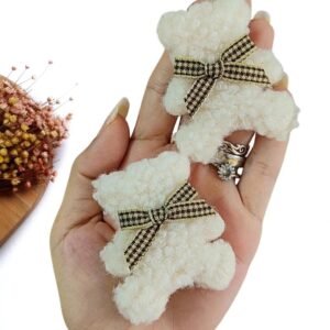 APLIQUE URSINHO DE LÃ TEDDY C/ LAÇO BRANCO 6CM  UND