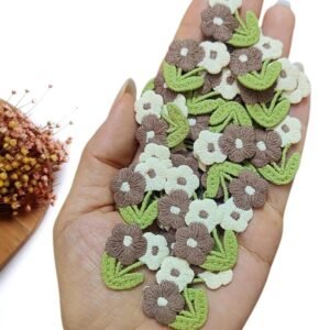 APLIQUE FLOR DUPLA DE TECIDO MARROM E BRANCO C/ CAULE 2,7CM C/ 2 UND