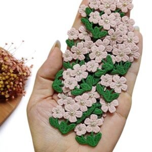 APLIQUE FLOR DUPLA DE TECIDO ROSE E CAULE VERDE 2,7CM C/ 2 UND