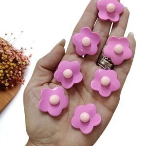 APLIQUE EM RESINA FLOR PINK C/ BOTÃO ROSA 2,6 CM C/ 2 UND