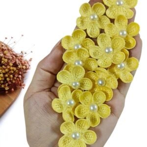 APLIQUE FLOR EM CROCHÊ AMARELO 3CM C/ 2 UND