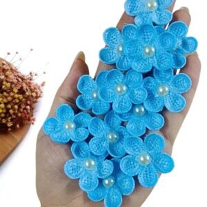 APLIQUE FLOR EM CROCHÊ AZUL 3CM C/ 2 UND