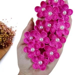 APLIQUE FLOR EM CROCHÊ PINK 3CM C/ 2 UND