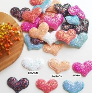 APLIQUE CORAÇÃO GLITTER GROSSO 5,5CM PCT C/ 2 UND