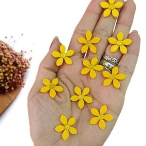 APLIQUE EM ACRÍLICO FLOR AMARELO C/ MIOLO DOURADO 2 CM C/ 2 UND