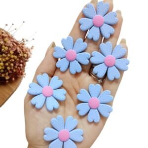 APLIQUE FLOR PESPONTADA EMBORRACHADA 6 PÉTALAS AZUL 3,7CM C/ 2 UND