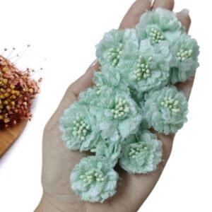 APLIQUE FLOR EM TECIDO RENDADO 3,5 CM VERDE ÁGUA C/ 2 UND