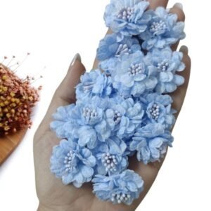 APLIQUE FLOR EM TECIDO RENDADO 3,5 CM AZUL BEBÊ C/ 2 UND