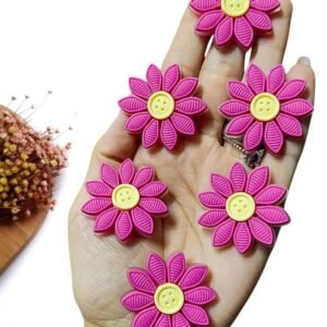 APLIQUE FLOR BOTÃO EMBORRACHADA 10 PÉTALAS PINK 3,5CM C/ 2 UND